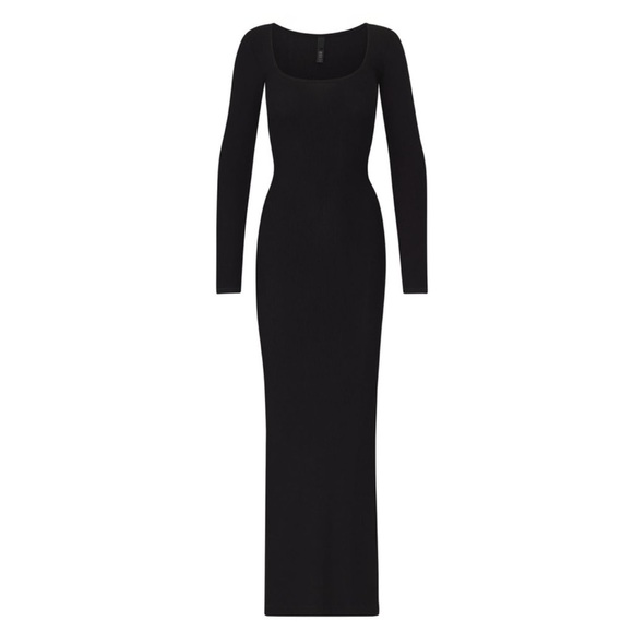 NWT Skims ribbed fits everybody soft lounge long sleeve dress - onyx black - Picture 3 of 11